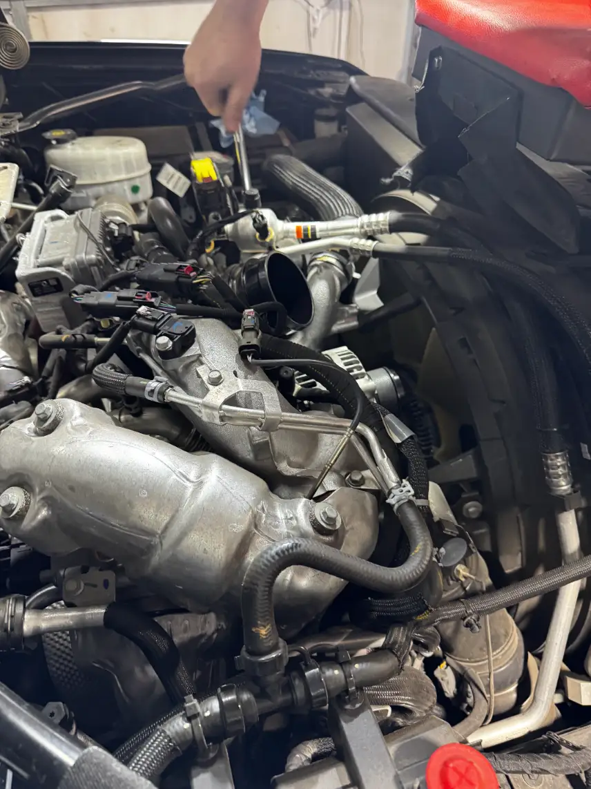 Duramax truck in service bay